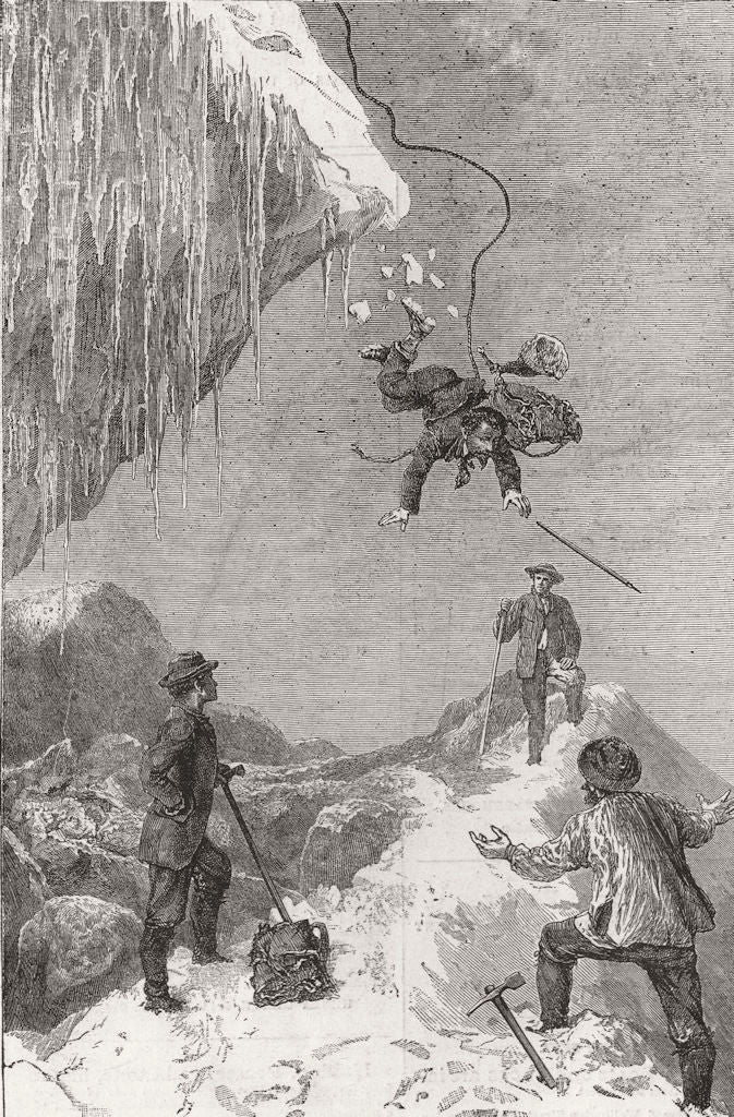 MOUNTAINEERING. A dangerous leap 1871 old antique vintage print picture